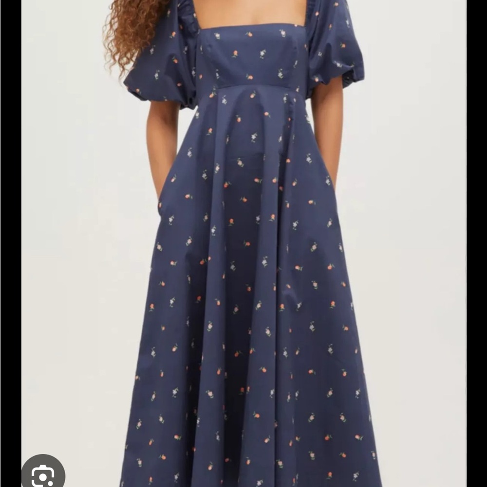 Hill House Navy Blue Floral Midi Dress Matilde